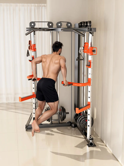 SmartFit C1 Max Multi Functional Cable Crossover Station 130kgs Pin Loaded Machine + Multi Func Bench+7Ft Olympic Barbell + 100kgs Weights - Mekamart Australia