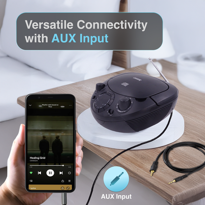 Laser Black Portable CD Boombox with AM/FM Radio
