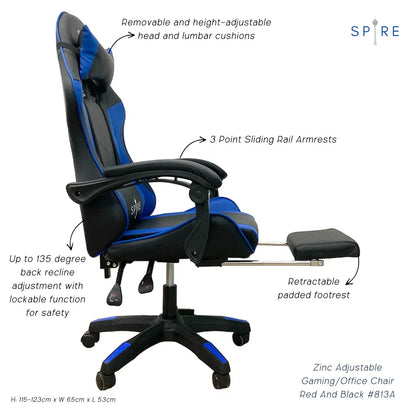 Spire Zinc Adjustable Gaming/Office Chair Blue And Black - 813F - Mekamart Australia