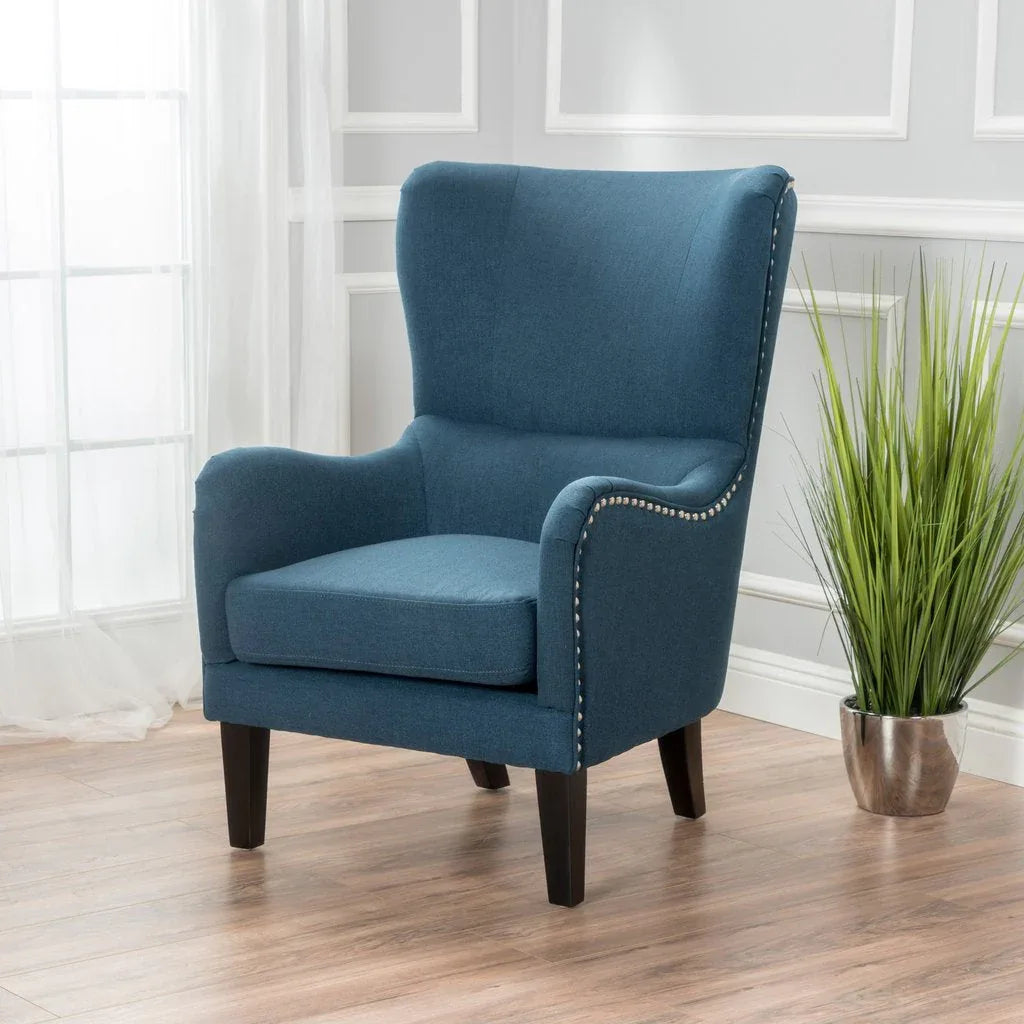 Vintage Dark Blue Fabric High Back Padded Armchair - Mekamart Australia