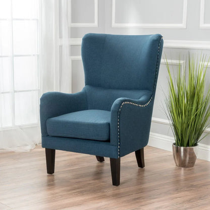 Vintage Dark Blue Fabric High Back Padded Armchair - Mekamart Australia