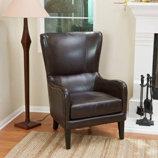 Vintage Brown Bonded Leather High Back Armchair - Mekamart Australia