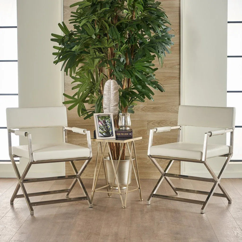 Rocklin Steel & Bonded Leather Director chair Armchair in White - Mekamart Australia