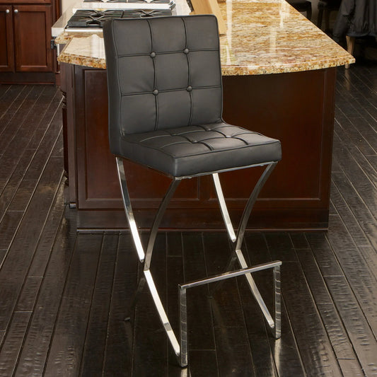 Pandora Bonded Leather & Steel Bar Stool in Black - Mekamart Australia