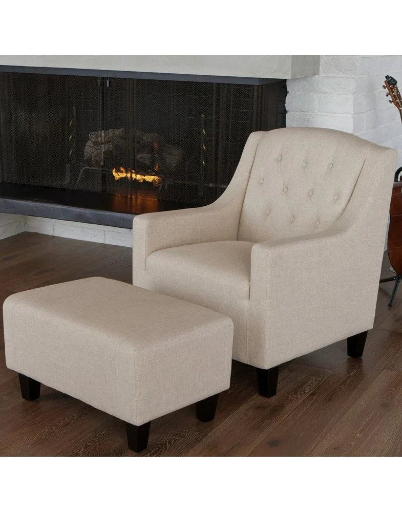 Canberra Fabric Armchair & Ottoman in Begie Linen - Mekamart Australia