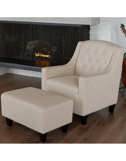 Canberra Fabric Armchair & Ottoman in Begie Linen - Mekamart Australia