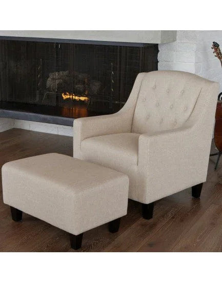 Canberra Fabric Armchair & Ottoman in Begie Linen - Mekamart Australia