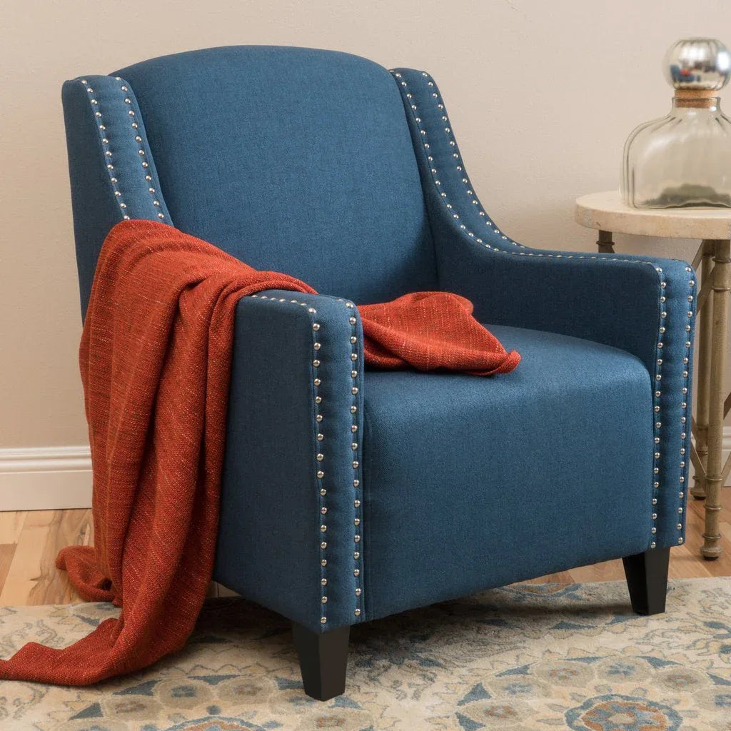 Camden Linen Fabric Studded Armchair in Dark Blue - Mekamart Australia