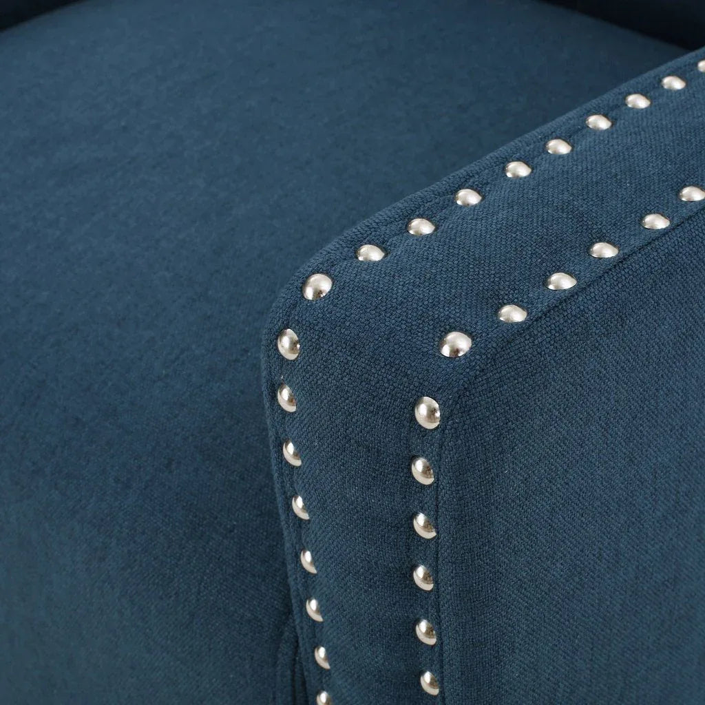 Camden Linen Fabric Studded Armchair in Dark Blue - Mekamart Australia