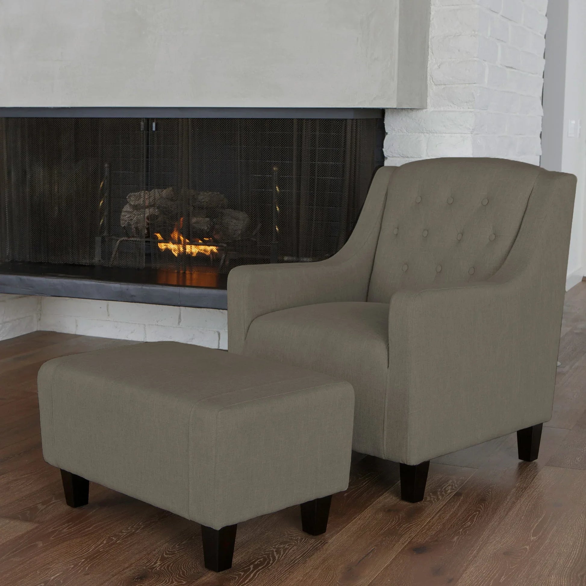 Canberra Fabric Armchair & Ottoman in Grey Linen - Mekamart Australia