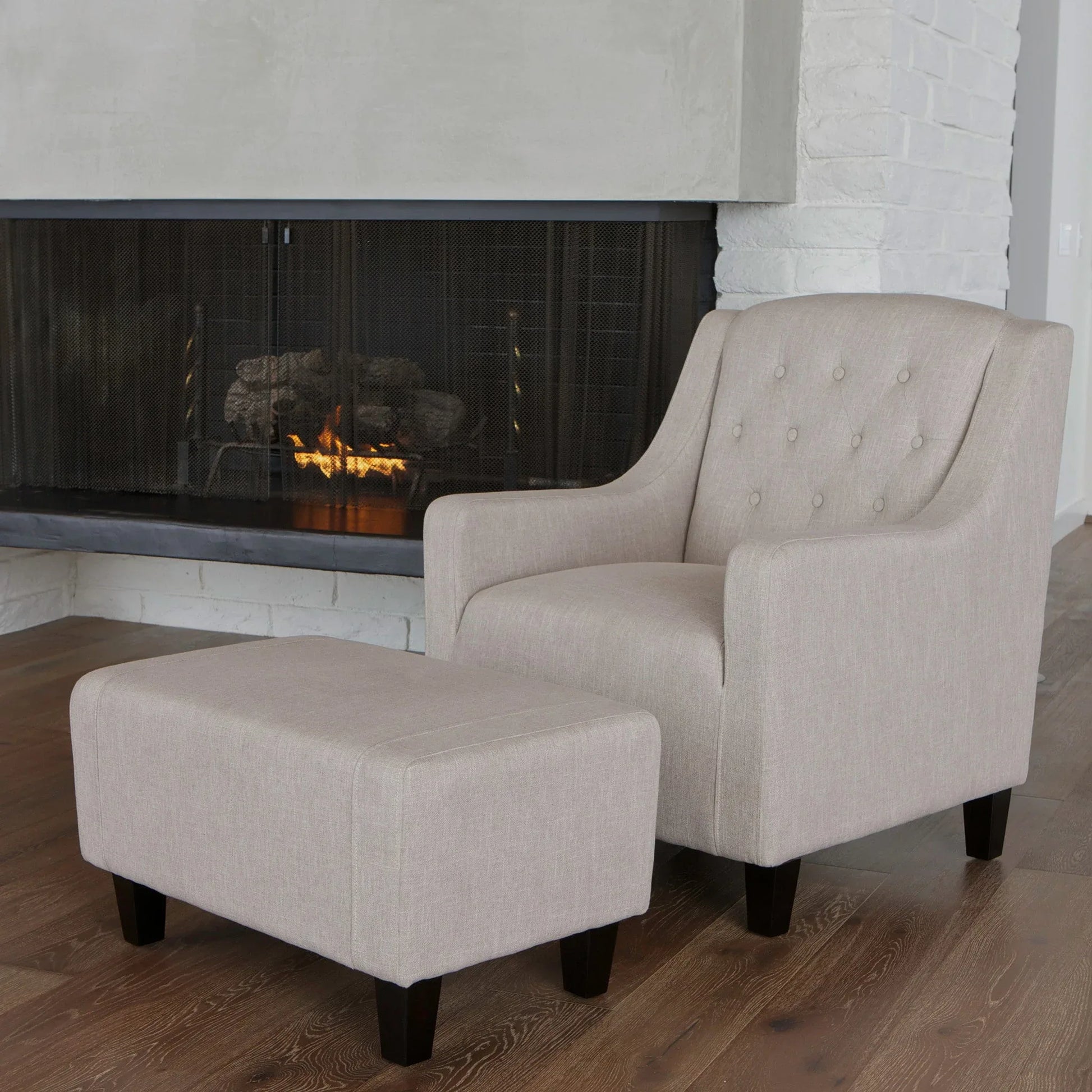 Canberra Fabric Armchair & Ottoman in Natural Linen - Mekamart Australia