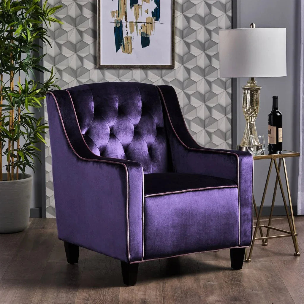 Lara Two Tone Tufted Plum New Velvet Club Armchair - Mekamart Australia