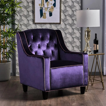 Lara Two Tone Tufted Plum New Velvet Club Armchair - Mekamart Australia