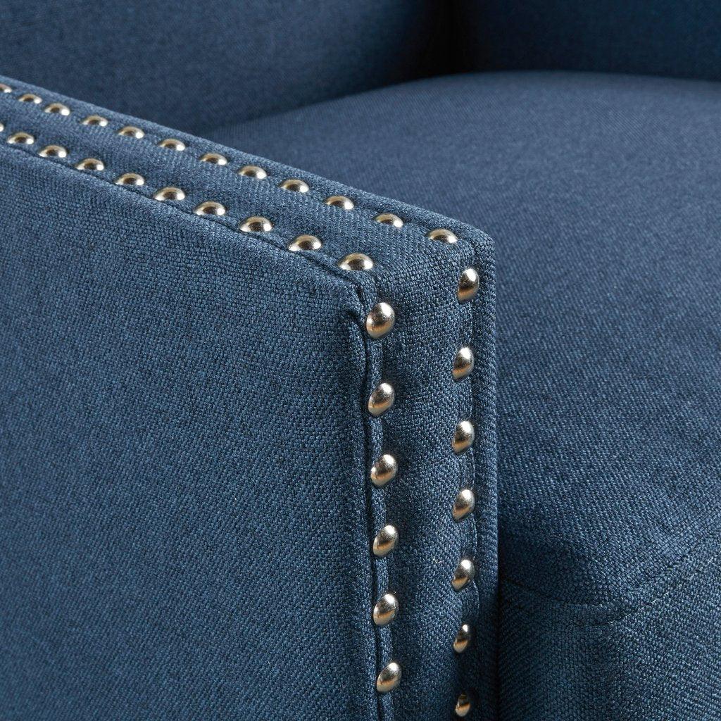 Cecilia Classic Studded Dark Blue Wingback Club Armchair - Mekamart Australia