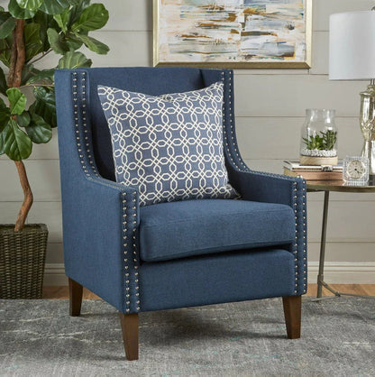 Cecilia Classic Studded Dark Blue Wingback Club Armchair - Mekamart Australia