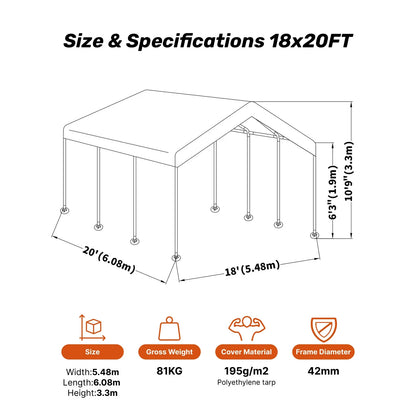 Samland Portable Carport Garage Shelter Canopy Double Size 18x20FT - Mekamart Australia