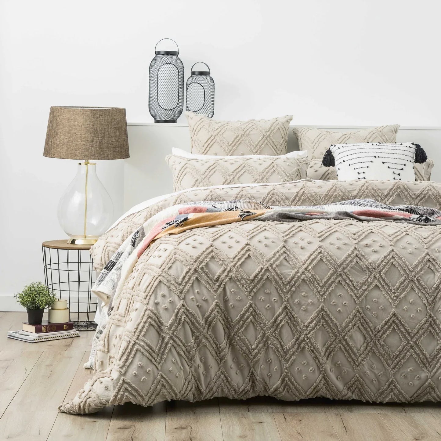 Medallion Cotton Vintage Washed Tufted Stone Quilt Cover Set by Park Avenue King - Mekamart Australia