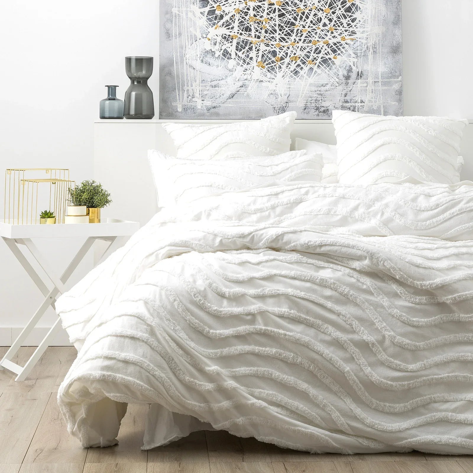 Chenille Wave 100% Cotton Vintage Washed White Tufted European Pillowcase by Cloud Linen - Mekamart Australia