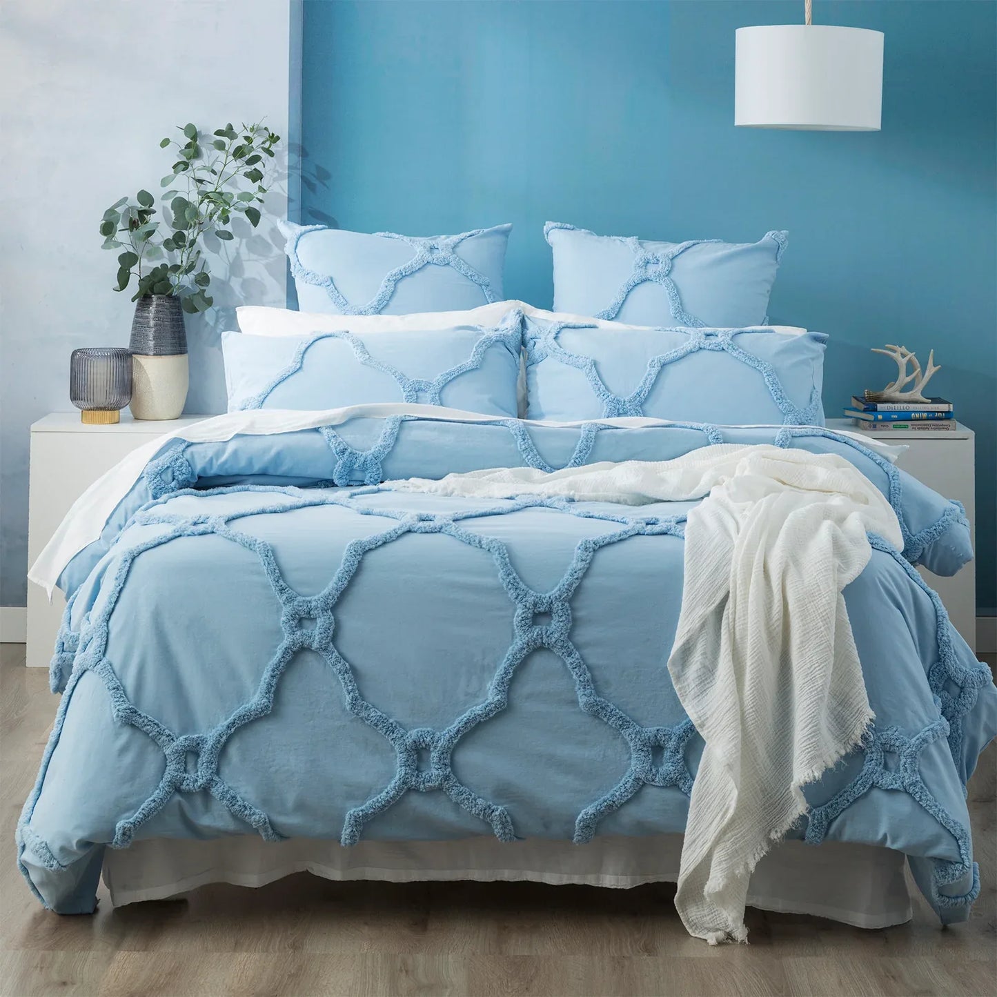 Moroccan 100% Cotton Chenille Vintage Washed Tufted Sky European Pillowcase by Renee Taylor - Mekamart Australia