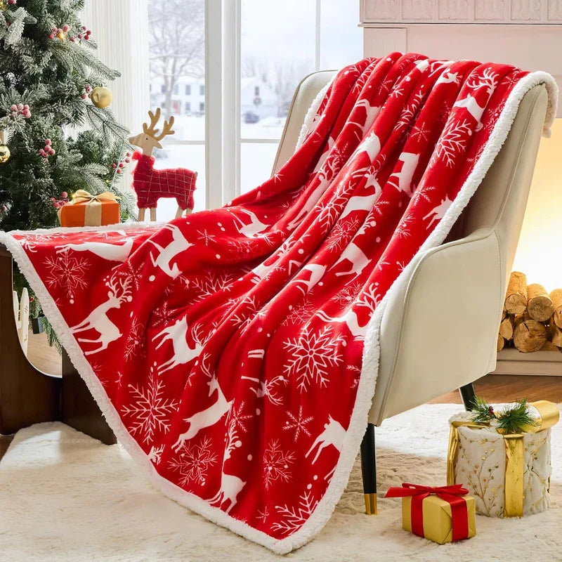 Christmas Throw Blanket, Christmas Decorations Gifts for Women, Sherpa Flannel Fleece Winter Holiday Blanket, Fluffy Cozy Soft Christams Throws for Couch Sofa Bed, Reindeer Stars, 50" X 60" - Mekamart Australia