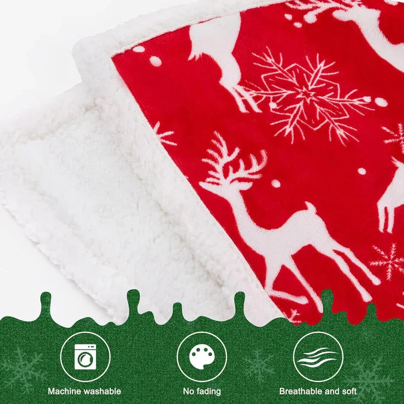 Christmas Throw Blanket, Christmas Decorations Gifts for Women, Sherpa Flannel Fleece Winter Holiday Blanket, Fluffy Cozy Soft Christams Throws for Couch Sofa Bed, Reindeer Stars, 50" X 60" - Mekamart Australia