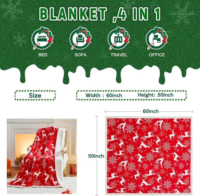 Christmas Throw Blanket, Christmas Decorations Gifts for Women, Sherpa Flannel Fleece Winter Holiday Blanket, Fluffy Cozy Soft Christams Throws for Couch Sofa Bed, Reindeer Stars, 50" X 60" - Mekamart Australia