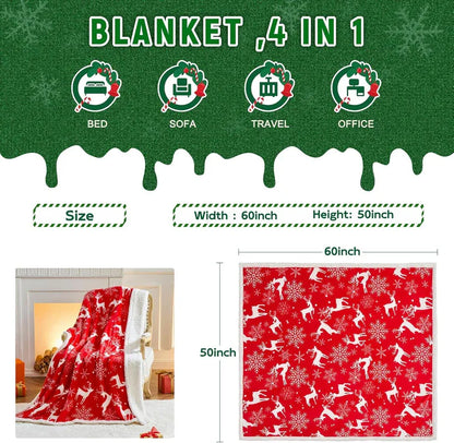 Christmas Throw Blanket, Christmas Decorations Gifts for Women, Sherpa Flannel Fleece Winter Holiday Blanket, Fluffy Cozy Soft Christams Throws for Couch Sofa Bed, Reindeer Stars, 50" X 60" - Mekamart Australia