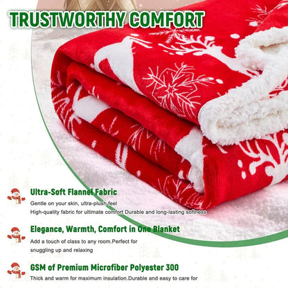 Christmas Throw Blanket, Christmas Decorations Gifts for Women, Sherpa Flannel Fleece Winter Holiday Blanket, Fluffy Cozy Soft Christams Throws for Couch Sofa Bed, Reindeer Stars, 50" X 60" - Mekamart Australia