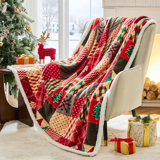 Christmas Throw Blanket, Christmas Decorations Gifts for Women, Sherpa Flannel Fleece Winter Holiday Blanket, Fluffy Cozy Soft Christams Throws for Couch Sofa Bed, DoubleDeer, 50" X 60" - Mekamart Australia