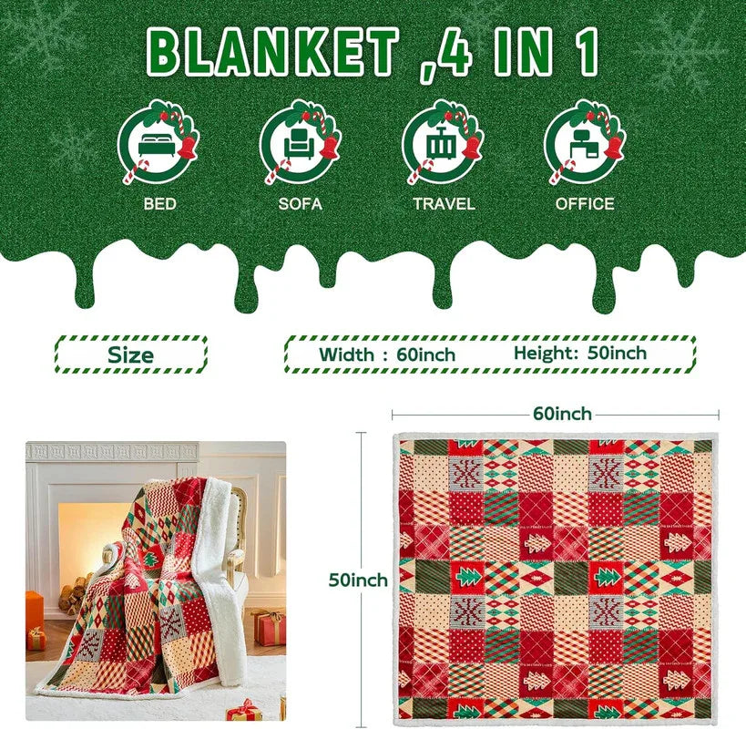 Christmas Throw Blanket, Christmas Decorations Gifts for Women, Sherpa Flannel Fleece Winter Holiday Blanket, Fluffy Cozy Soft Christams Throws for Couch Sofa Bed, DoubleDeer, 50" X 60" - Mekamart Australia