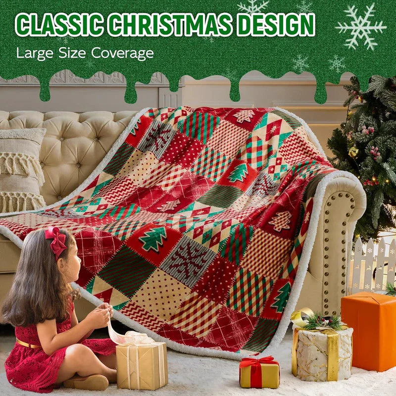 Christmas Throw Blanket, Christmas Decorations Gifts for Women, Sherpa Flannel Fleece Winter Holiday Blanket, Fluffy Cozy Soft Christams Throws for Couch Sofa Bed, DoubleDeer, 50" X 60" - Mekamart Australia