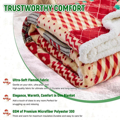 Christmas Throw Blanket, Christmas Decorations Gifts for Women, Sherpa Flannel Fleece Winter Holiday Blanket, Fluffy Cozy Soft Christams Throws for Couch Sofa Bed, DoubleDeer, 50" X 60" - Mekamart Australia
