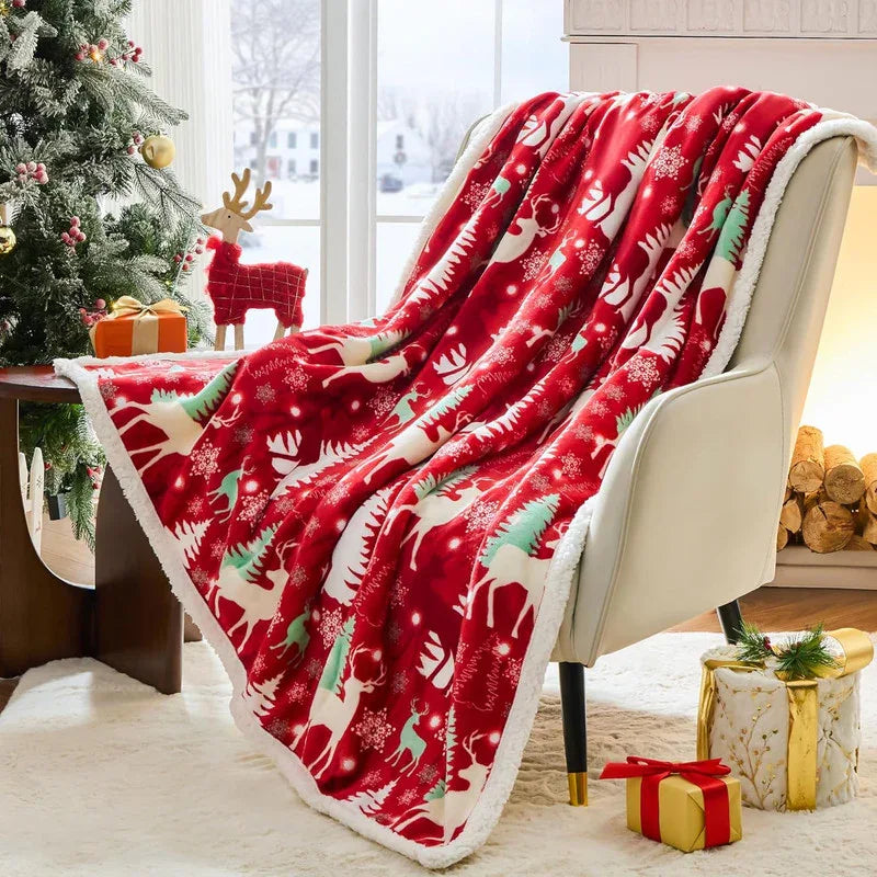 Christmas Throw Blanket, Christmas Decorations Gifts for Women, Sherpa Flannel Fleece Winter Holiday Blanket, Fluffy Cozy Soft Christams Throws for Couch Sofa Bed, ChristamsRhombus, 50" X 60" - Mekamart Australia