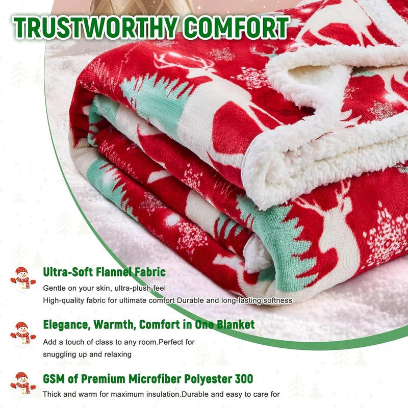 Christmas Throw Blanket, Christmas Decorations Gifts for Women, Sherpa Flannel Fleece Winter Holiday Blanket, Fluffy Cozy Soft Christams Throws for Couch Sofa Bed, ChristamsRhombus, 50" X 60" - Mekamart Australia
