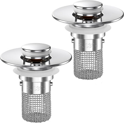 Bathroom Sink Drain Strainer,(2PCS) Pop-up Sink Drain Strainer with Removable Stainless Steel Strainer Basket Hair Catcher, Bathroom Sink Strainer for Bathroom Sink Stopper Replacement