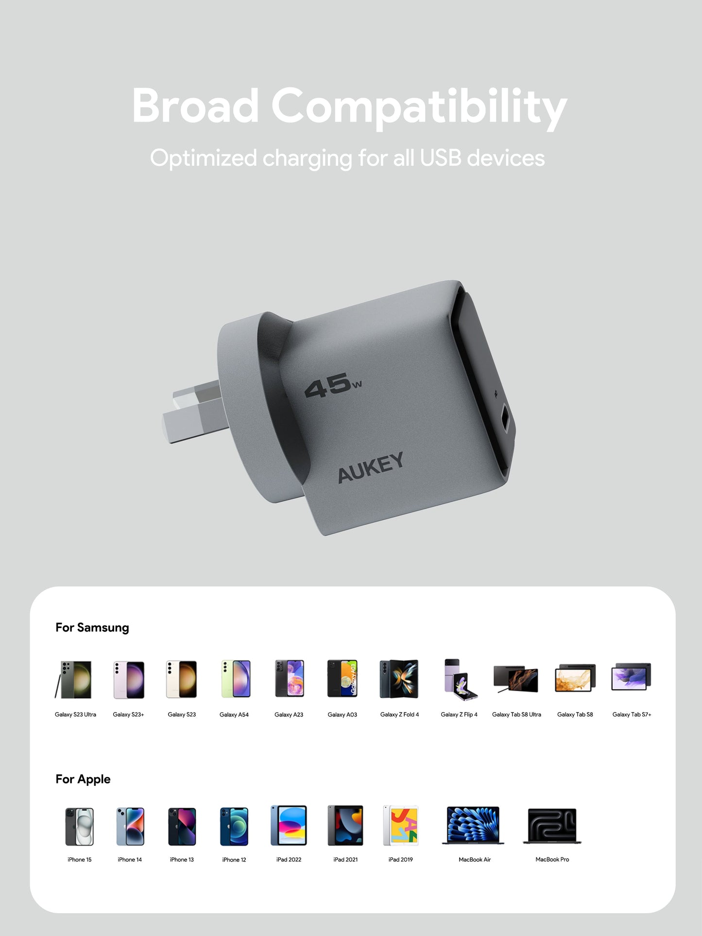 AUKEY PA-C2 Comet 45W PD Fast Wall Charger GaN USB-C