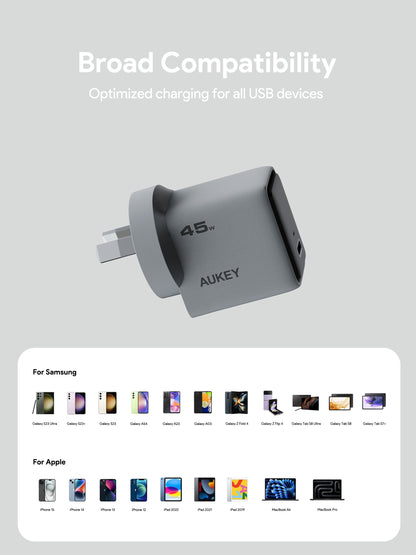 AUKEY PA-C2 Comet 45W PD Fast Wall Charger GaN USB-C
