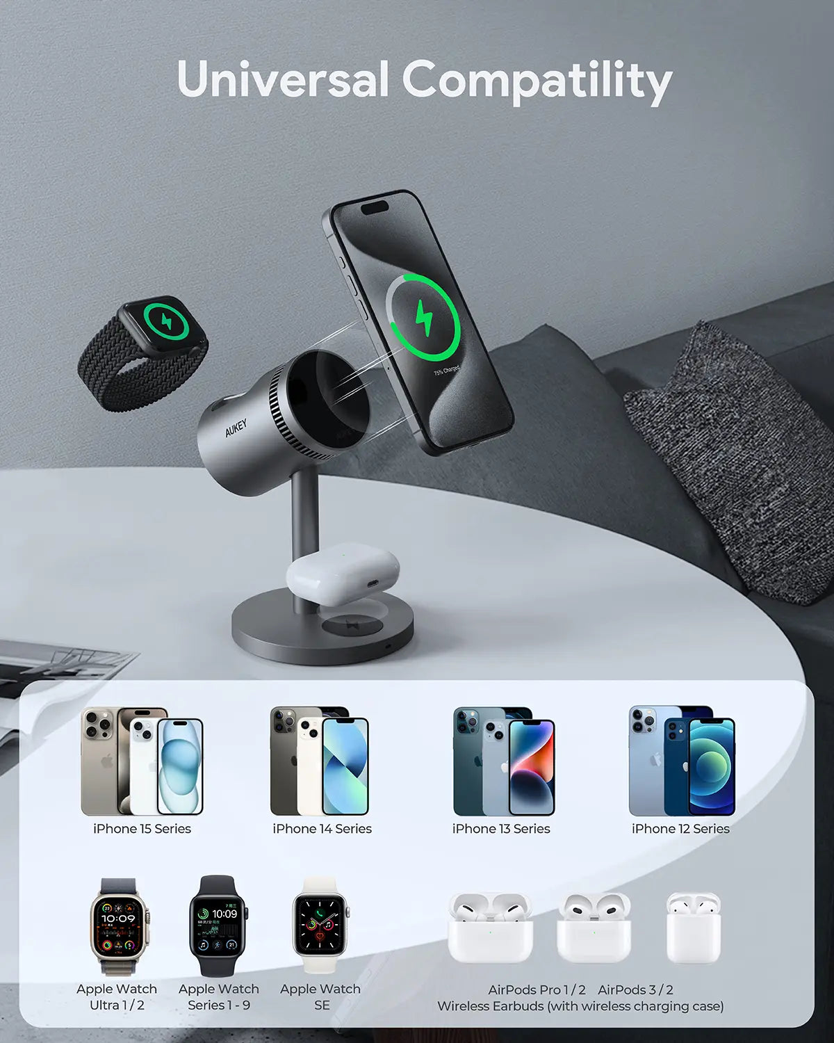 AUKEY LC-MC311A MagFusion 3-in-1 Pro Qi2 Active Cooling Wireless Charging Station