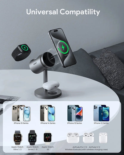 AUKEY LC-MC311A MagFusion 3-in-1 Pro Qi2 Active Cooling Wireless Charging Station