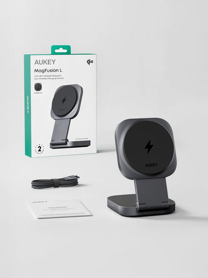 AUKEY LC-MC211 MagFusion L Qi2 Foldable 2 In 1 Magnetic Wireless Charger