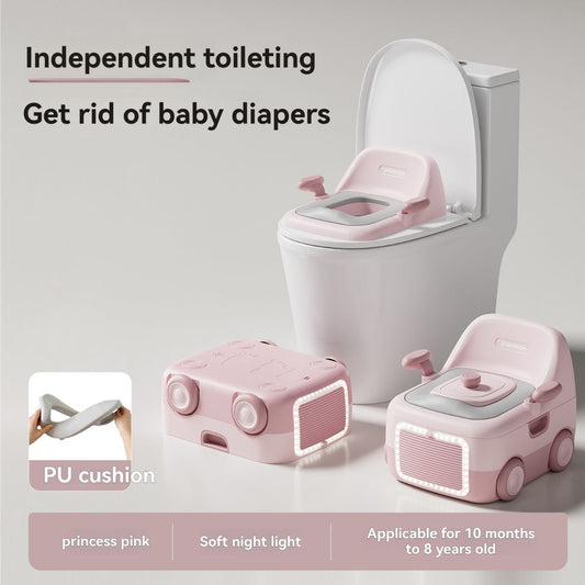 baby portable toilet, potty training, weaning off diapers, soft PU cushion, night-light, bathroom accessories, Australian market, toddler toilet seat - Pink - Size Three
