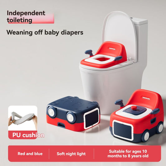 baby portable toilet, potty training, weaning off diapers, soft PU cushion, night-light, bathroom accessories, Australian market, toddler toilet seat - red and blue - Size Three