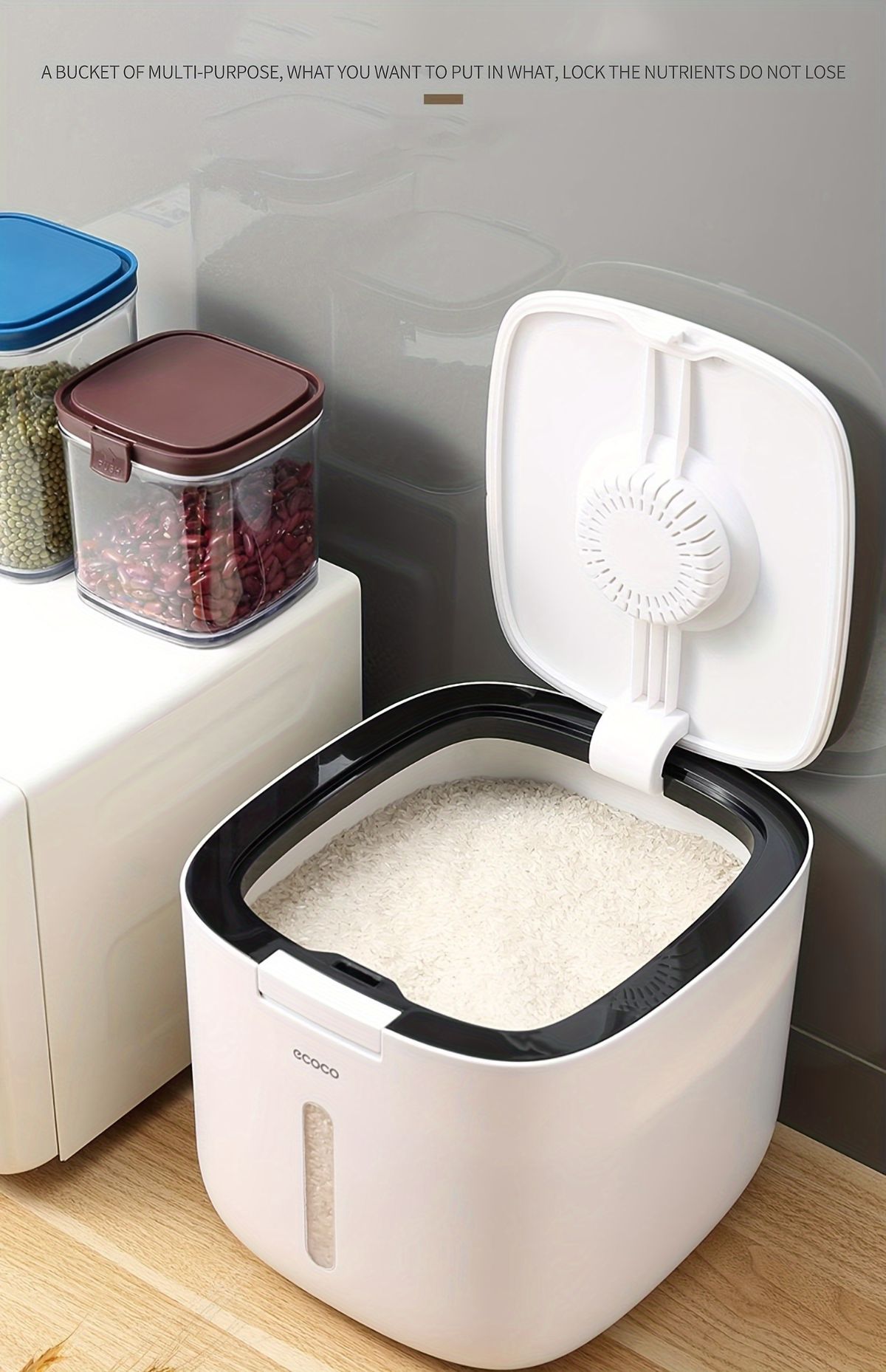 rice storage container, flour storage, sealed container, insect-proof food storage, moisture-proof food container, kitchen storage, airtight container, pantry organizer, Australian kitchen - Gray - Size 10L
