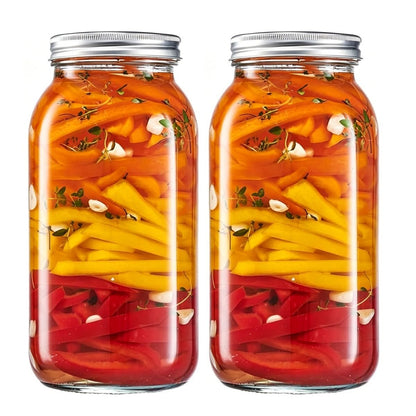 large capacity food storage jar, food-grade glass jar, airtight storage jar, pickle jar, grain storage, snack storage, tea storage, pantry organisation, Australian kitchen - Clear - Size 64oz-2pcs