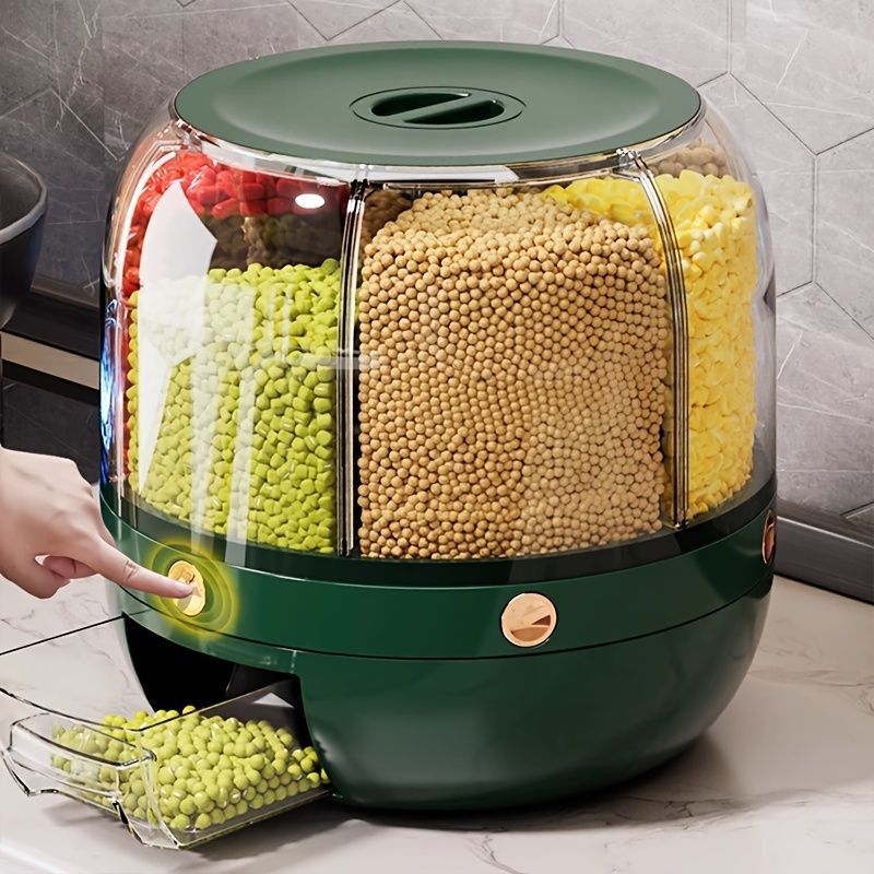 rotating storage container, large capacity grain storage, food storage box, sealed food container, kitchen organization, insect proof food storage, moisture proof food storage, airtight canister, Australian pantry - Green - Size 12L