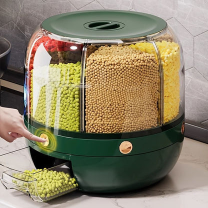 rotating storage container, large capacity grain storage, food storage box, sealed food container, kitchen organization, insect proof food storage, moisture proof food storage, airtight canister, Australian pantry - Green - Size 20L