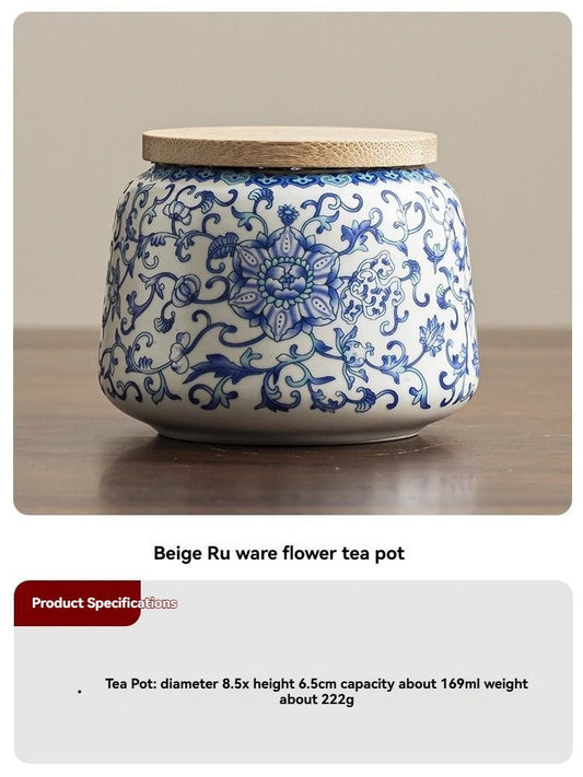 Ru Kiln tea jar, blue-and-white ceramic canister, airtight tea storage, floral tea container, Australian tea accessory - Cyan - Size 1