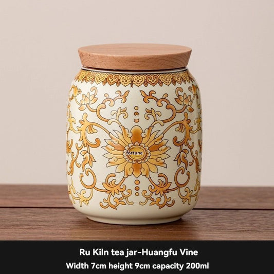 Ru Kiln tea jar, blue-and-white ceramic canister, airtight tea storage, floral tea container, Australian tea accessory - Cyan - Size 12