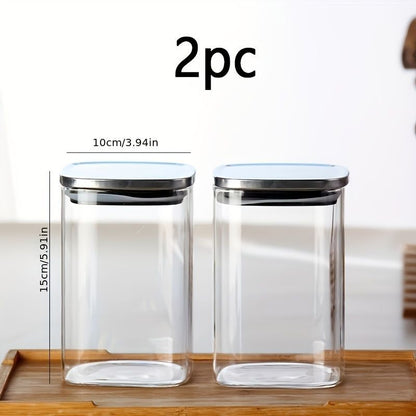 airtight storage jars, coffee bean jars, stainless steel lid, glass jars with lids, square canisters, pantry organisation, kitchen storage Australia - Clear - Size 2pcs-1000ml