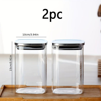 airtight storage jars, coffee bean jars, stainless steel lid, glass jars with lids, square canisters, pantry organisation, kitchen storage Australia - Clear - Size 2pcs-1000ml